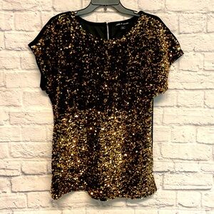 Cable & Gauge Sequin and Velvet Black and Gold Top Size large